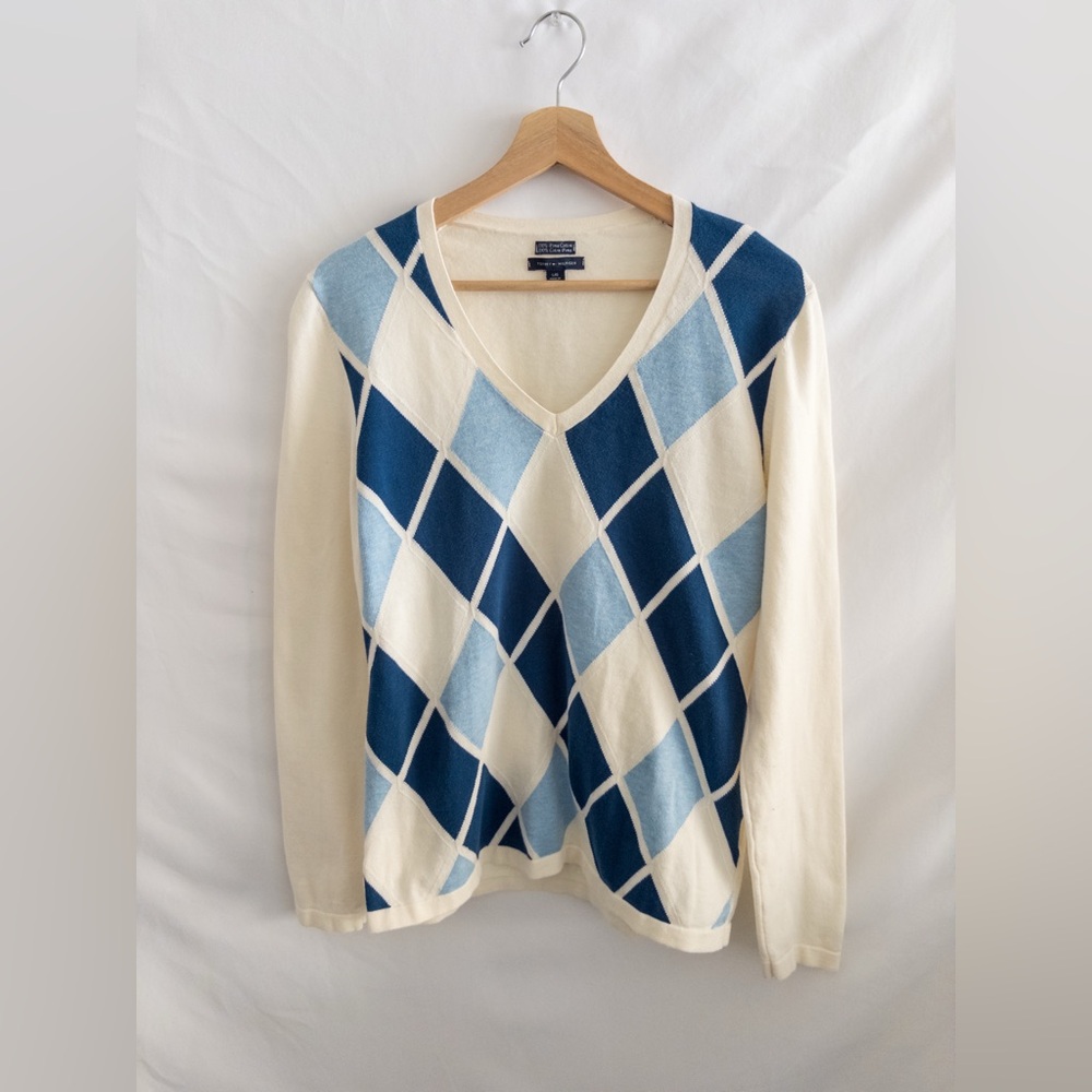 Tommy Hilfiger Pima Cotton Argyle V-Neck Sweater